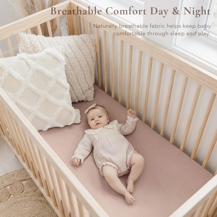 Konssy 2 Pack Muslin Crib Sheets for Standard Crib Mattress, 52" x 28" - Vintage Petals,Taupe - image 5