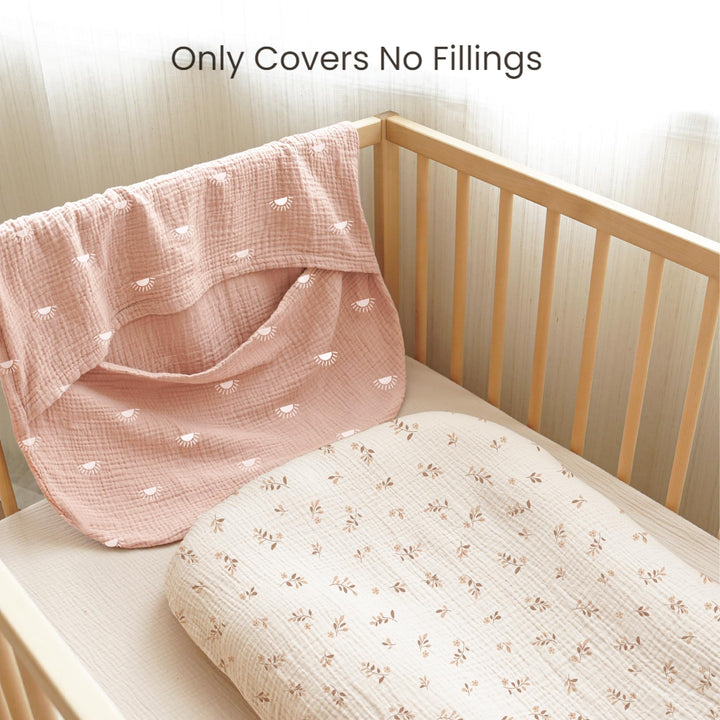 Konssy 2 Pack Muslin Baby Lounger Covers, Covers Only, 30.7" x 20" - Pink Sun,Khaki Leaf - image 6