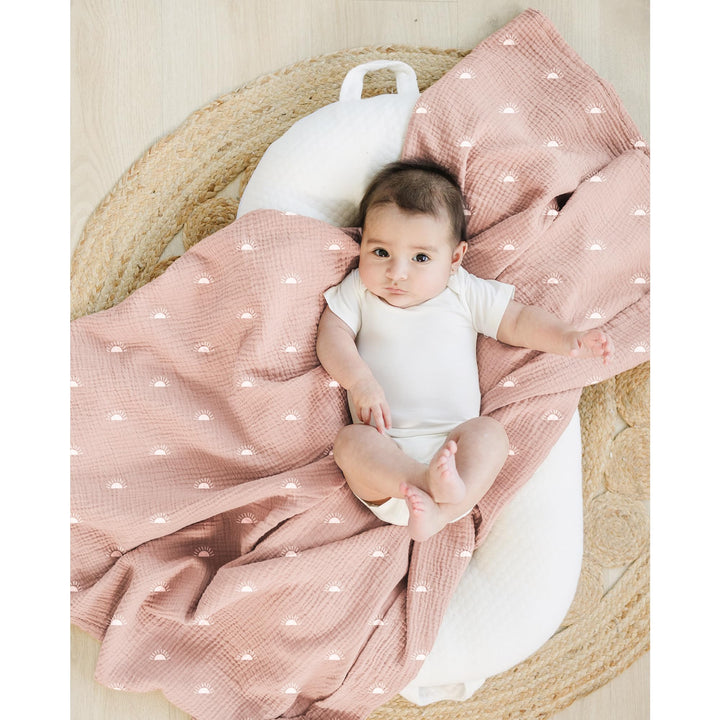 Konssy Muslin Swaddle Blankets, 100% Cotton Receiving Blankets, 47"x 47" - Pink Sun,Khaki Leaf - image 2
