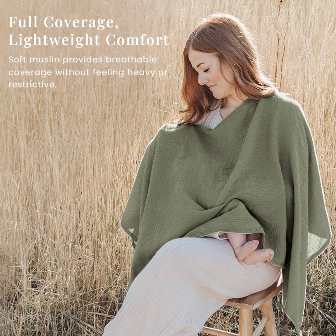 Konssy Muslin Nursing Cover for Women, 360° Full Privacy Poncho - Fog Green - image 3