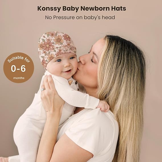 Konssy 6-Pack Baby Beanie Hats for Newborns, Soft Infant Caps for Boys & Girls, 0-6 Months