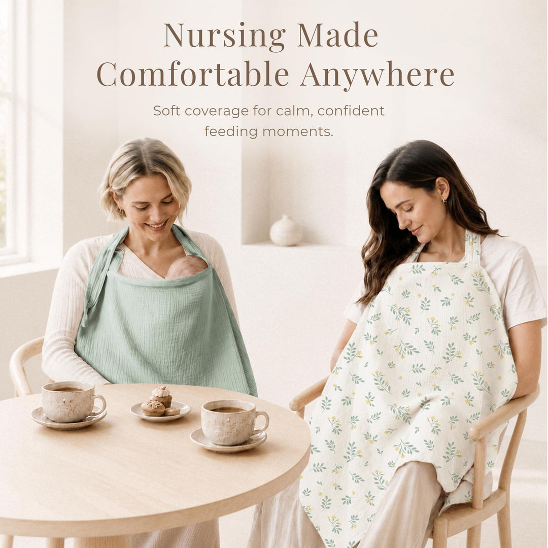 Konssy Muslin Nursing Cover Up for Breastfeeding with Rigid Hoop - shuangceng-buruzhao-lvyehua-New - image 8
