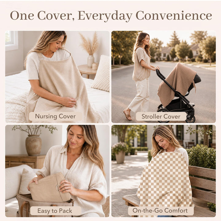 Konssy Muslin Nursing Cover Up for Breastfeeding with Rigid Hoop - Coffee Check - image 7