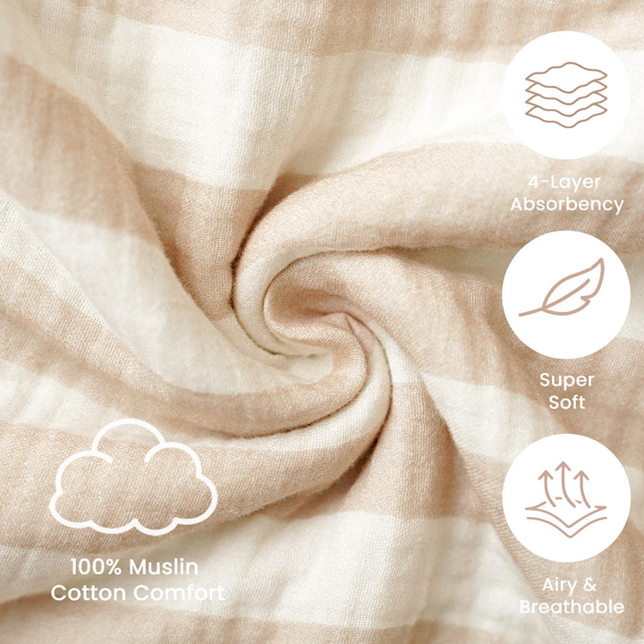 Konssy 100% Muslin Cotton Toddler Beach Towel Poncho with Hood, 24.5" x 21" - Clay - image 7