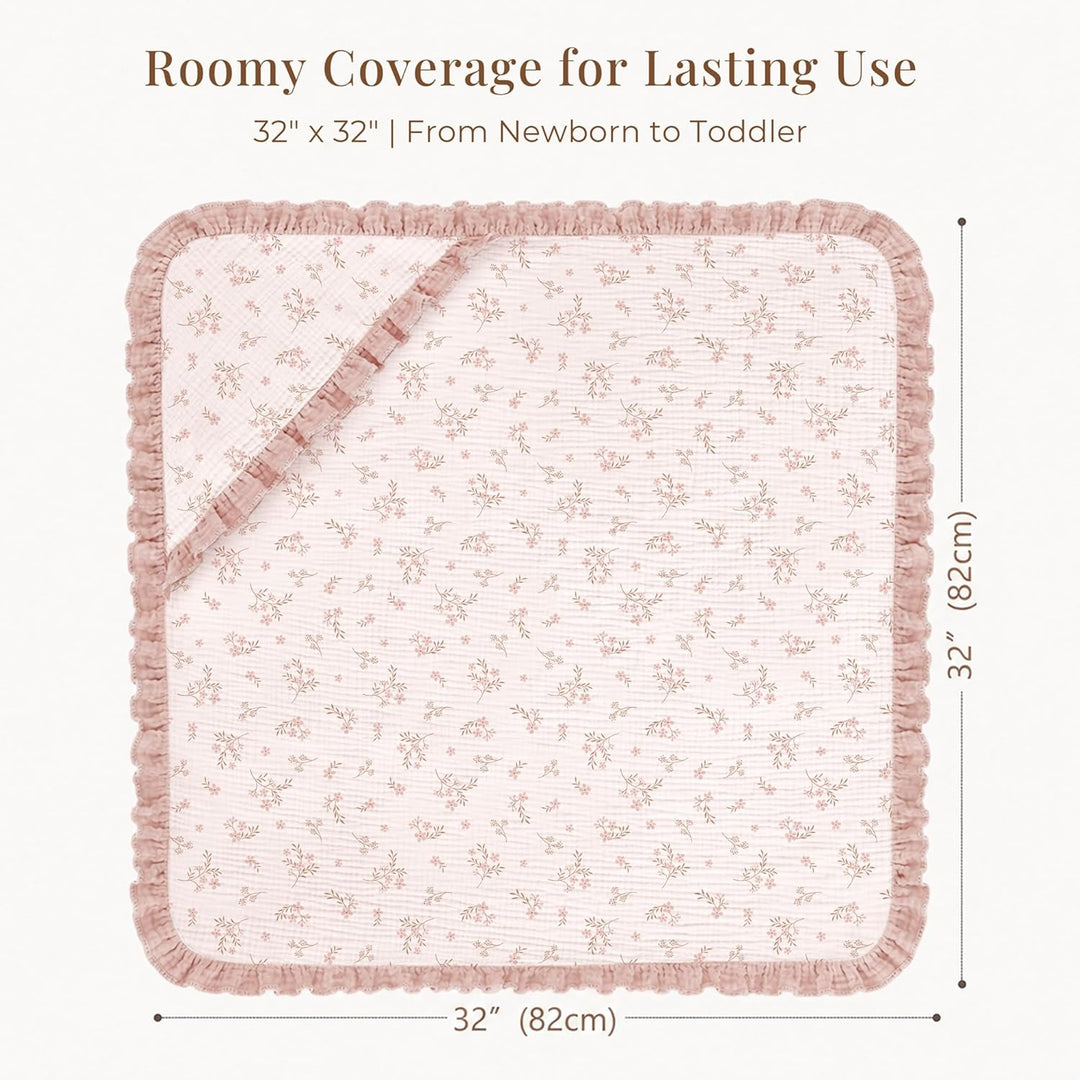 Konssy 100% Muslin Cotton Baby Hooded Towel, Soft Absorbent Bath Towel for Newborns, Infants and Toddlers, Baby Gift and Newborn Essentials with Lace Ruffle Hood - Soft Blooms - B0GY76M1DR image 4