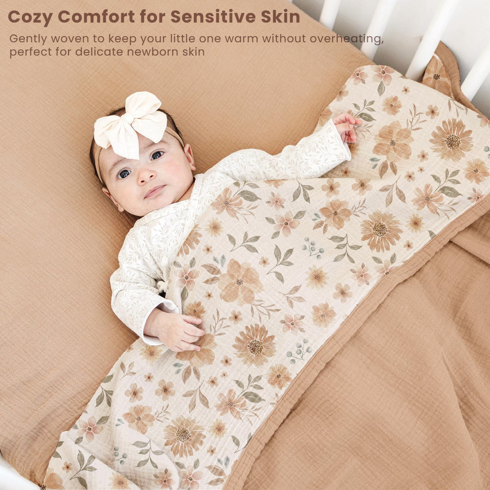 Konssy 100% Cotton Muslin Baby Blanket for Girls Boys, 47"x47"   - Flourish - image 2