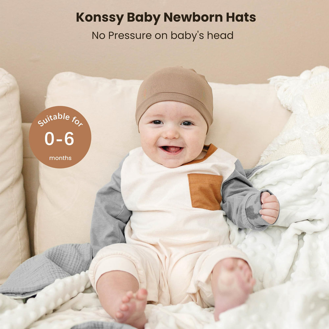 Konssy 6 Pack Baby Newborn Hats, Soft Beanie Hat for Infant Boys Girls 0-6M - Pink - image 2