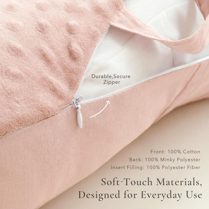 Konssy Nursing Pillow for Breastfeeding and Bottle Feeding, Safety Guard Baby Feeding Pillow, Gentle Incline, Waist Strap, Side Pocket for New Moms Home and Travel