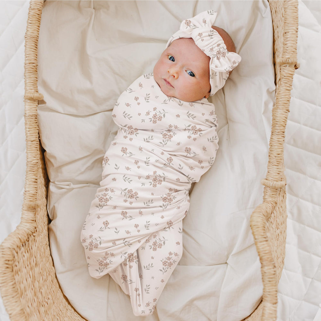 Konssy Newborn Swaddle Blanket with Beanie Hat Set, Baby Receiving Blanket - Blossom - image 3