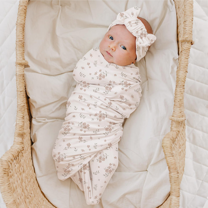 Konssy Newborn Swaddle Blanket with Beanie Hat Set, Baby Receiving Blanket - Blossom - image 3