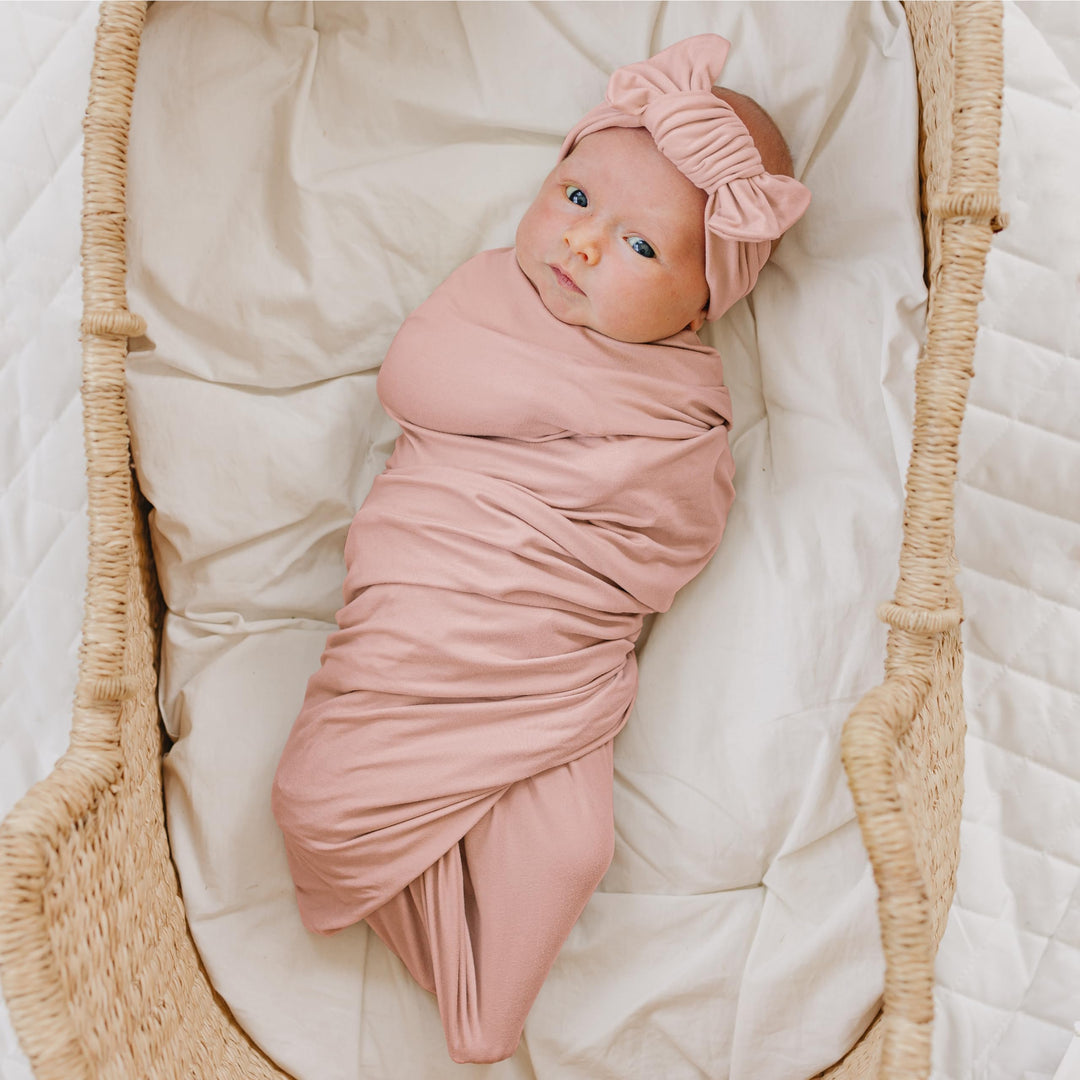 Konssy Baby Blanket & Headband Set, 32 x 32 Inch Swaddle Receiving Blanket - Millenial Pink - image 3