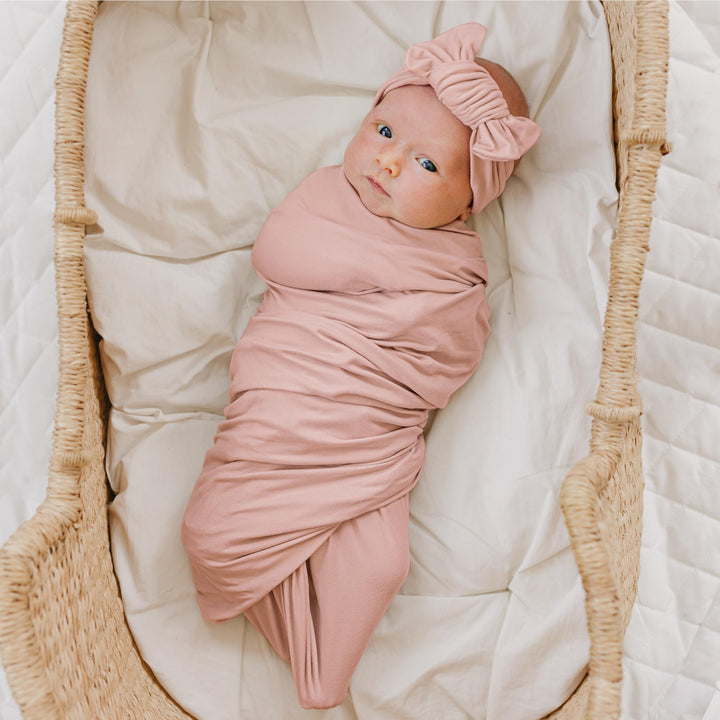 Konssy Baby Blanket & Headband Set, 32 x 32 Inch Swaddle Receiving Blanket - Millenial Pink - image 3