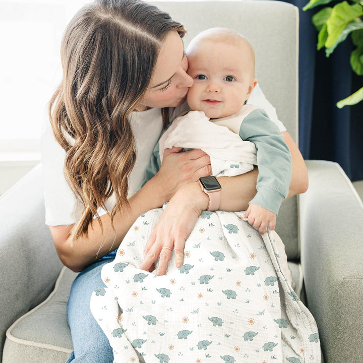 Konssy Soft Muslin Baby Blanket for Unisex Boys & Girls, 30 x 40 Inch - Elephant - image 2