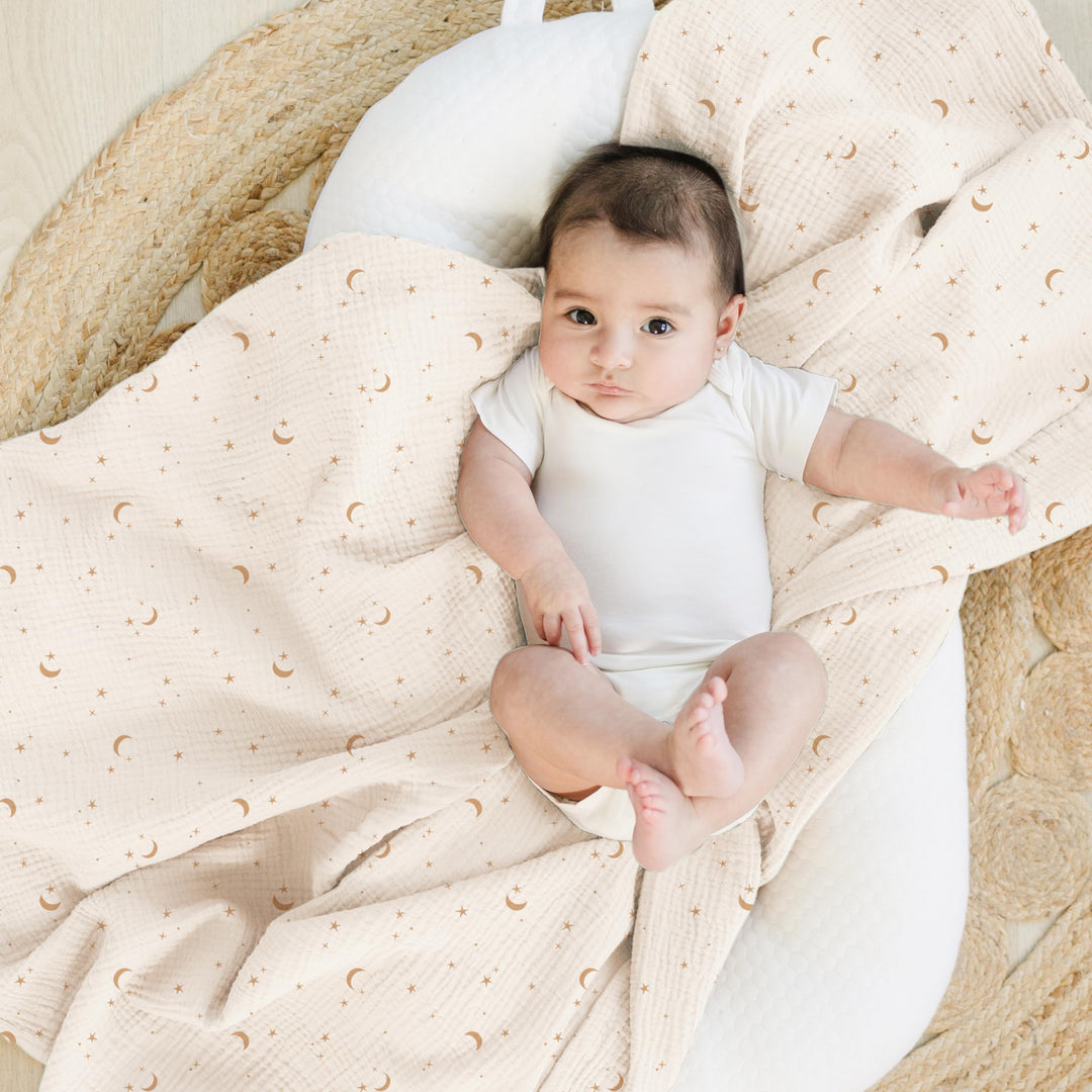 Konssy Muslin Swaddle Blankets, 100% Cotton Receiving Blankets, 47"x 47" - Coffee Check,Moon - image 3