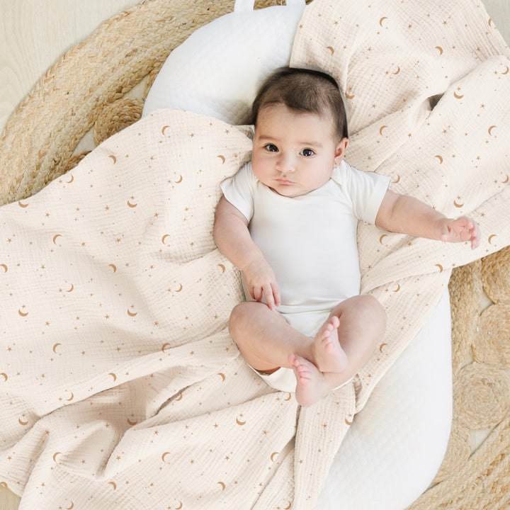 Konssy Muslin Swaddle Blankets, 100% Cotton Receiving Blankets, 47"x 47" - Coffee Check,Moon - image 3