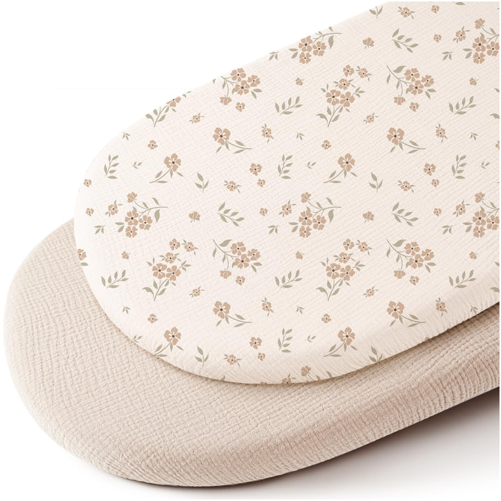 Konssy 2 Pack Muslin Bassinet Sheets for Baby Girls Boys, 32"x16" - Blossom,Cream - image 1
