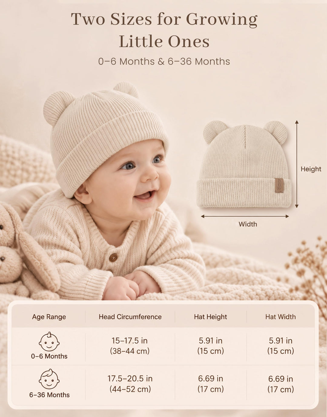 Konssy 4 Pack Baby Beanies with Bear Ear Winter Hat for Newborn 0-6 Months - Purple - image 4