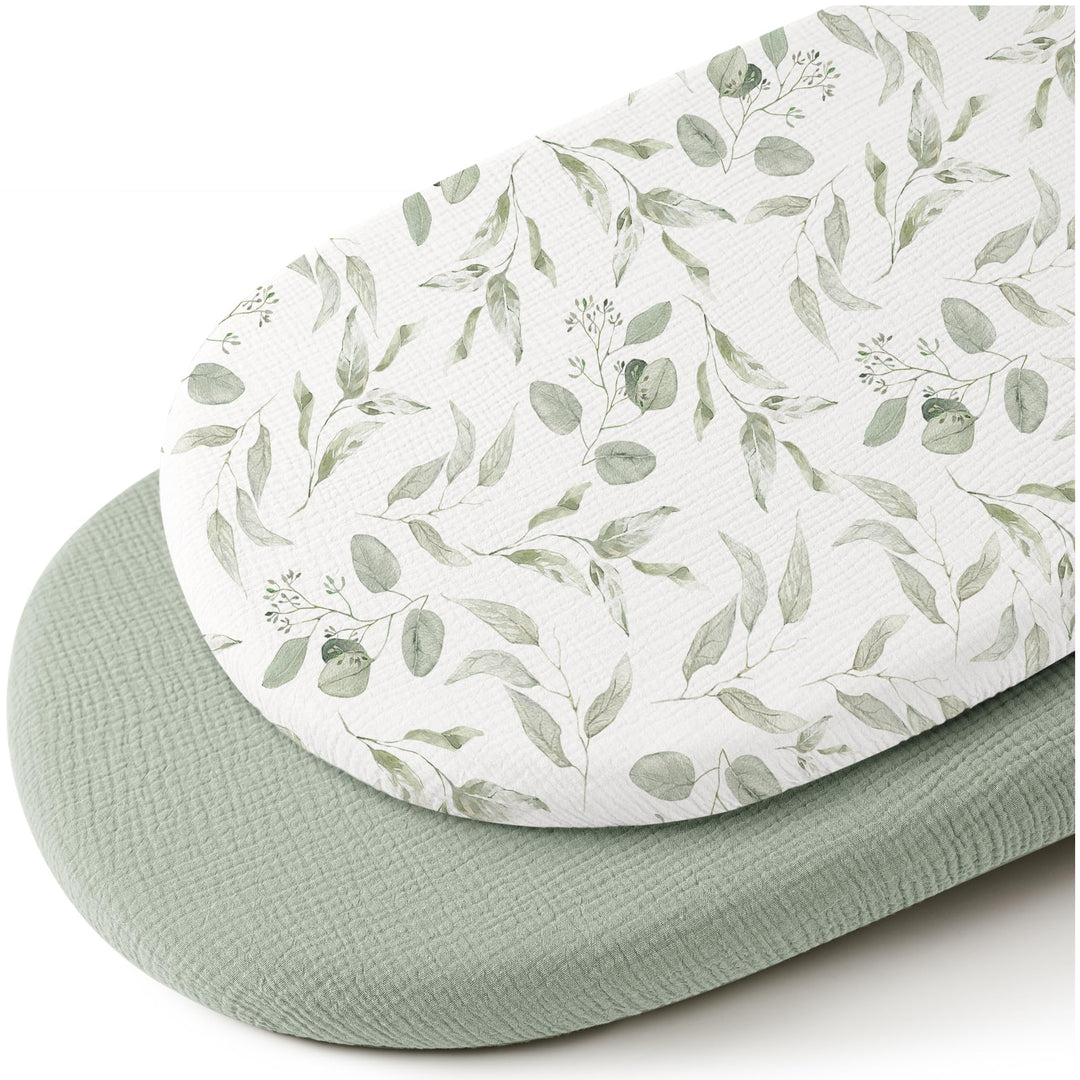 Konssy 2 Pack Muslin Bassinet Sheets for Baby Girls Boys, 32"x16" - Green,Green Leaves - image 1