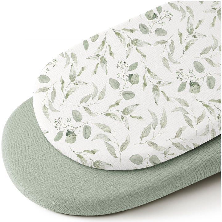 Konssy 2 Pack Muslin Bassinet Sheets for Baby Girls Boys, 32"x16" - Green,Green Leaves - image 1