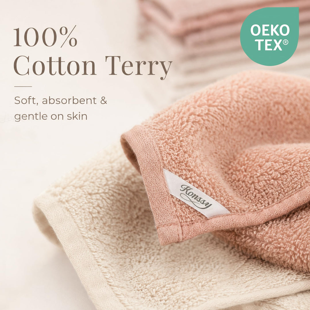 Konssy 6-Pack 100% Cotton Terry Face Cloths, Soft Wash Cloths for Women - Beige Camel - image 2