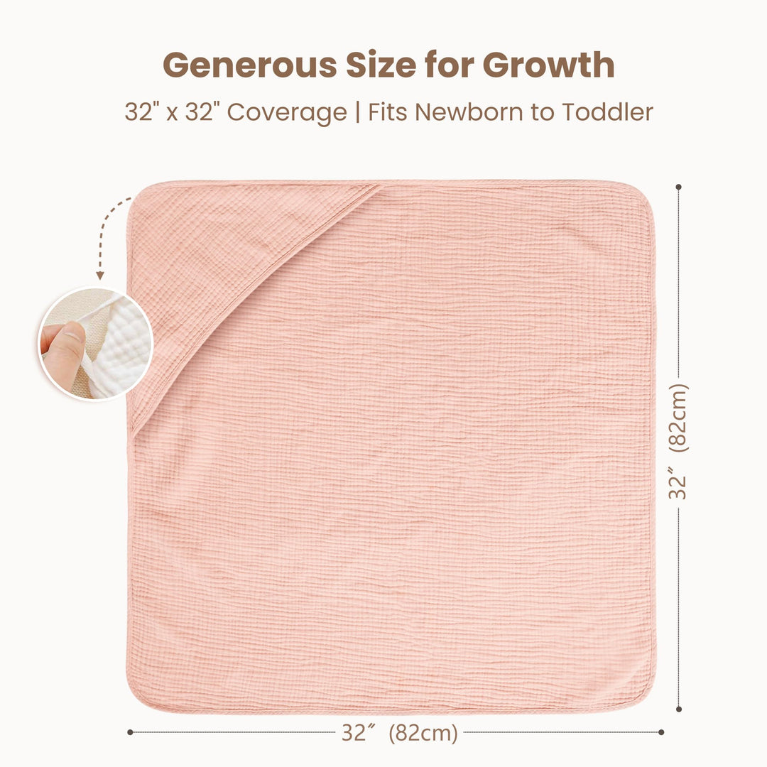 Konssy 2-Pack 100% Muslin Cotton Hooded Baby Bath Towels for Boys and Girls - Pink, Floral - image 6