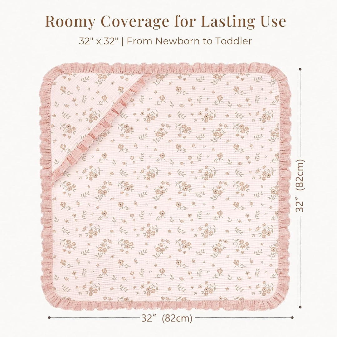 Konssy 100% Muslin Cotton Baby Hooded Towel, Soft Absorbent Bath Towel for Newborns, Infants and Toddlers, Baby Gift and Newborn Essentials with Lace Ruffle Hood - Blossom - B0GY7B1ZLS image 4