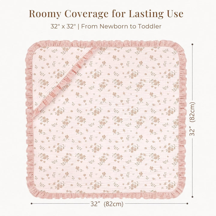 Konssy 100% Muslin Cotton Baby Hooded Towel, Soft Absorbent Bath Towel for Newborns, Infants and Toddlers, Baby Gift and Newborn Essentials with Lace Ruffle Hood - Blossom - B0GY7B1ZLS image 4