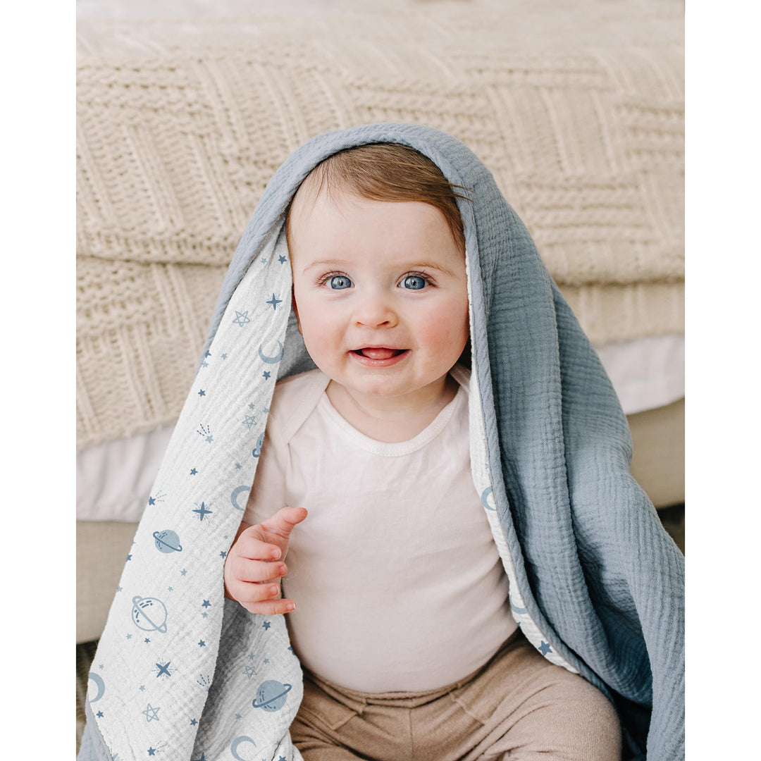 Konssy 100% Cotton Muslin Baby Blanket for Girls Boys, 40"x36"   - Star - image 2