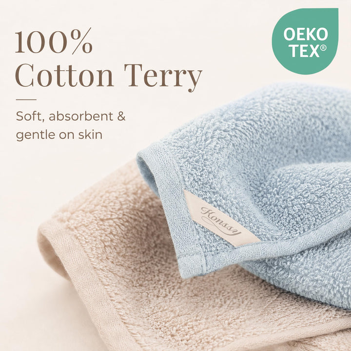 Konssy 6-Pack 100% Cotton Terry Face Cloths, Soft Wash Cloths for Women - Blue - image 2