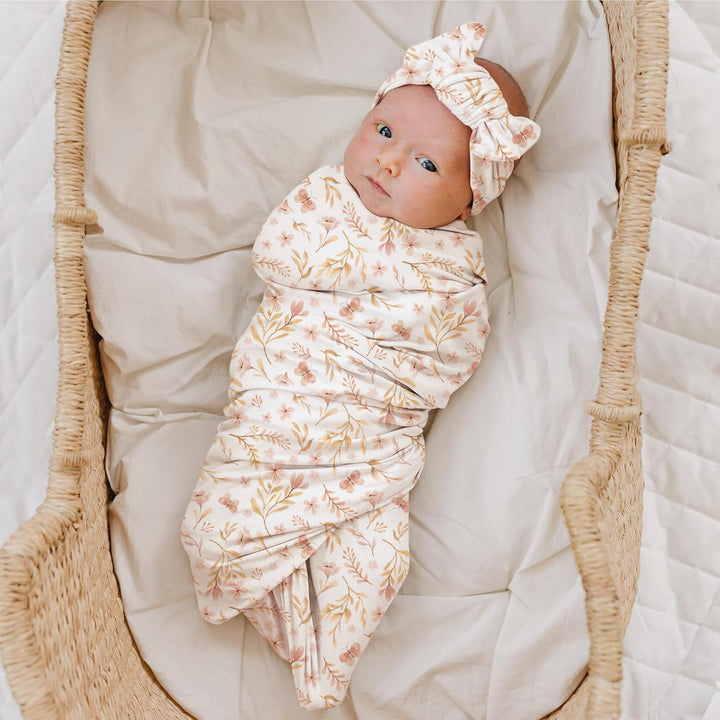 Konssy Baby Blanket & Headband Set, 32 x 32 Inch Swaddle Receiving Blanket - Pink Spring - image 2