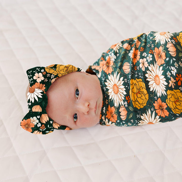 Konssy Baby Blanket & Headband Set, 32 x 32 Inch Swaddle Receiving Blanket - Green - image 3
