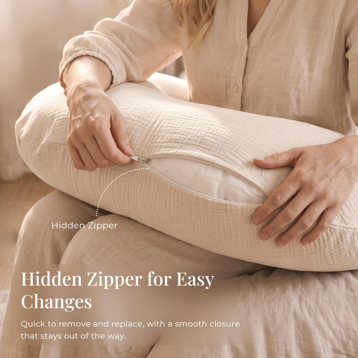 Konssy Muslin Nursing Pillow Covers, Soft Cover for Breastfeeding Pillows - Oat - image 3
