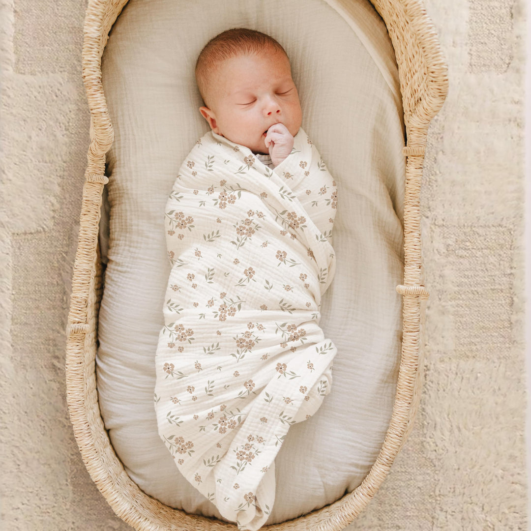 Konssy Muslin Swaddle Blankets, 100% Cotton Receiving Blankets, 47"x 47" - Blossom,cream - image 3