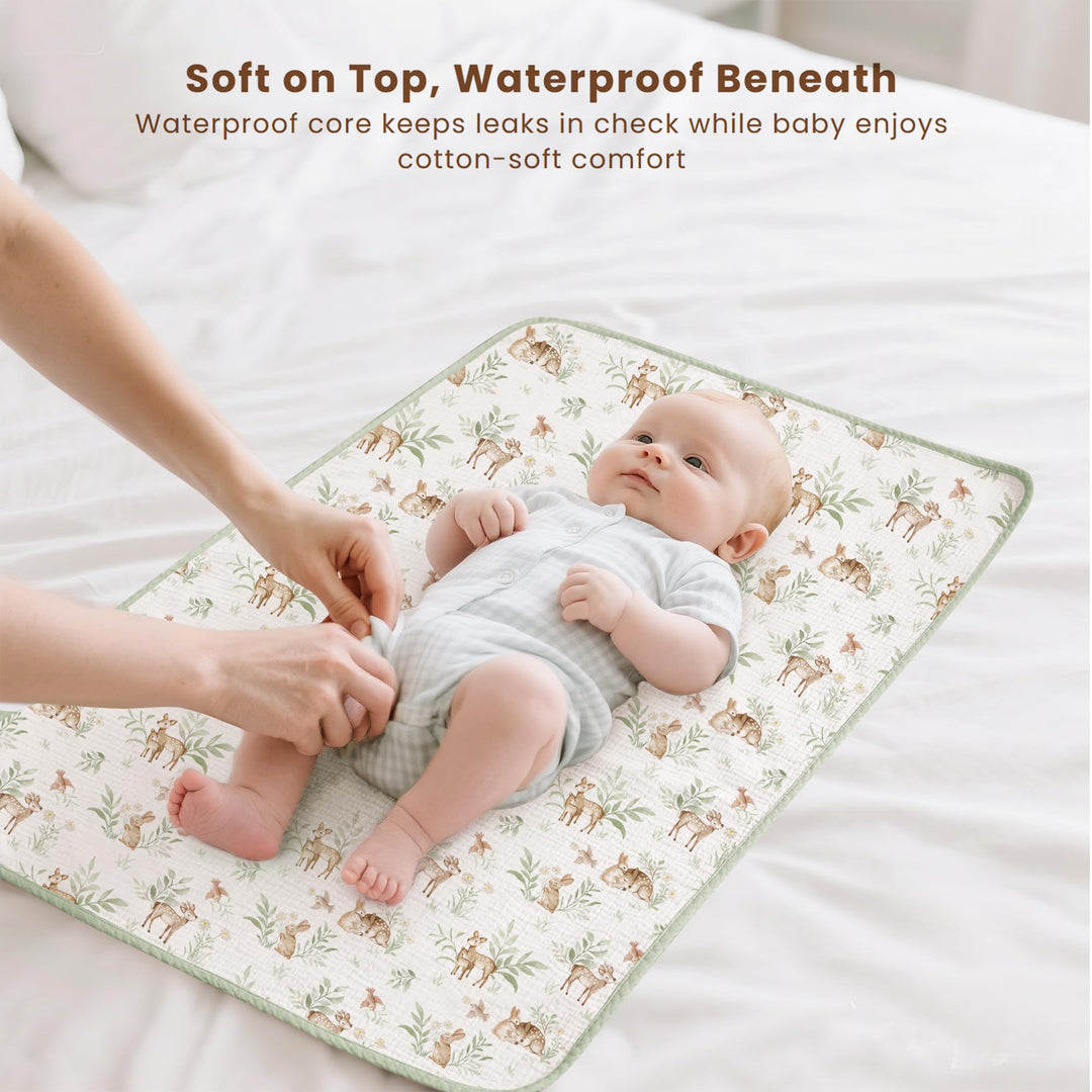 Konssy 2 Pack Waterproof Muslin Portable Changing Pad, Diaper Changing Mat - Woodland,Sage - image 3