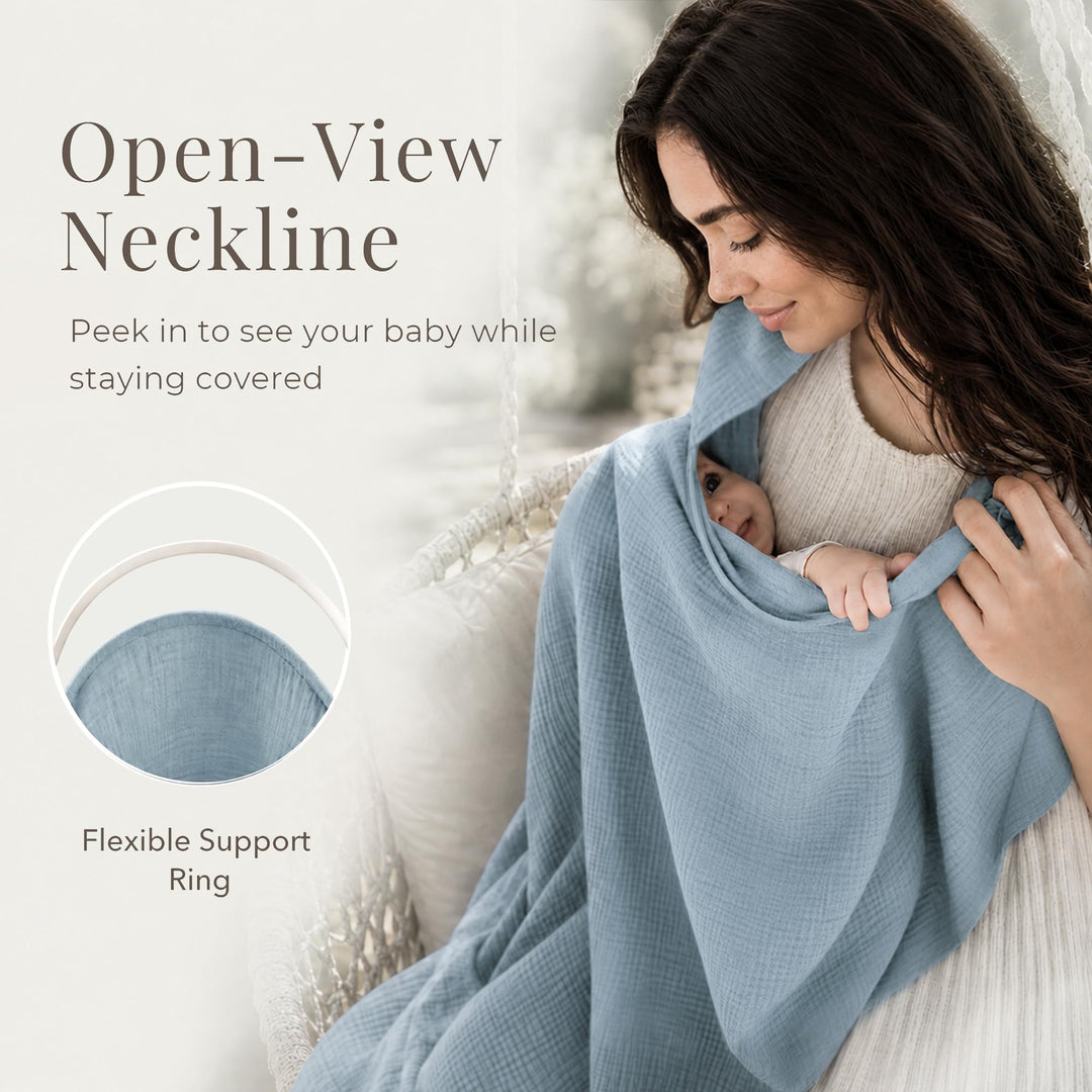Konssy Muslin Nursing Cover Up for Breastfeeding with Rigid Hoop - shuangceng-buruzhao-wulan-New - image 4