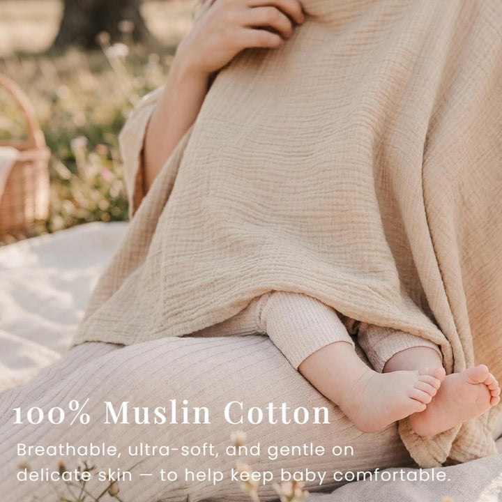 Konssy Muslin Nursing Cover for Breastfeeding, 360° Full Privacy Breathable 100% Cotton Breastfeeding Cover, Multi-use Carseat Canopy