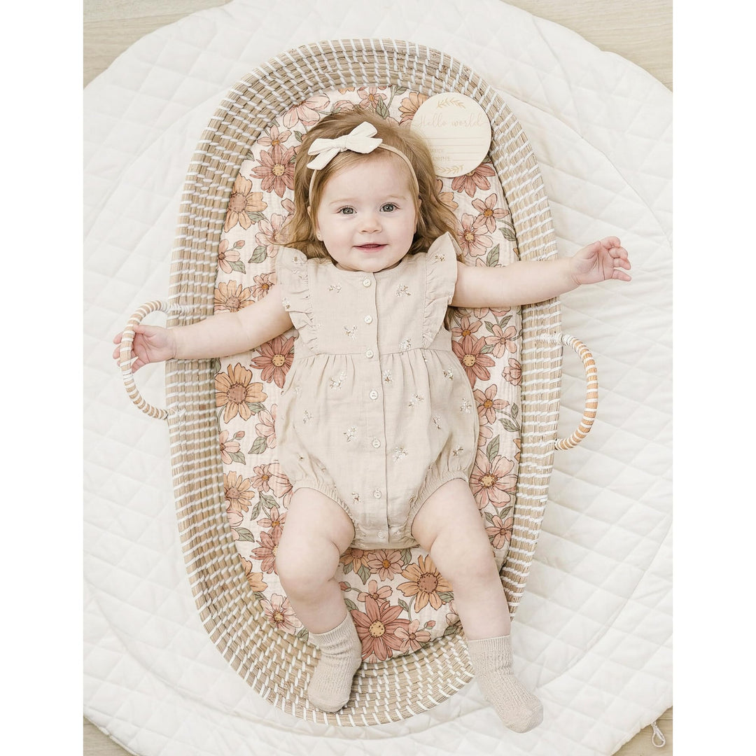 Konssy 2 Pack Muslin Bassinet Sheets for Baby Girls Boys, 33"x21" - Vintage Petals,Taupe - image 2