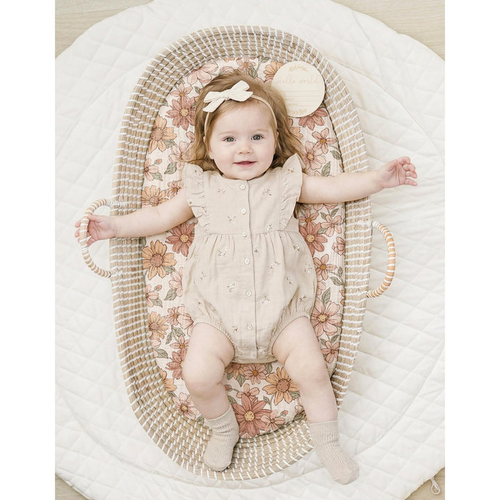 Konssy 2 Pack Muslin Bassinet Sheets for Baby Girls Boys, 33"x21" - Vintage Petals,Taupe - image 2