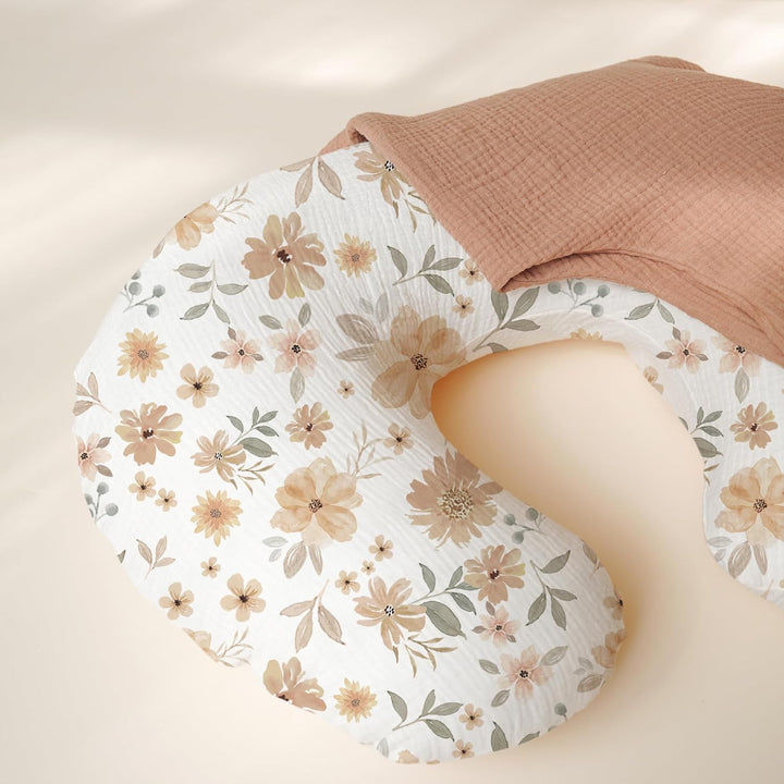 Konssy 2-Pack Muslin Nursing Pillow Covers, Soft & Adorable Nursing Covers for Breastfeeding Pillows, Slipcovers for Newborn Boys & Girls(Pink, Floral)