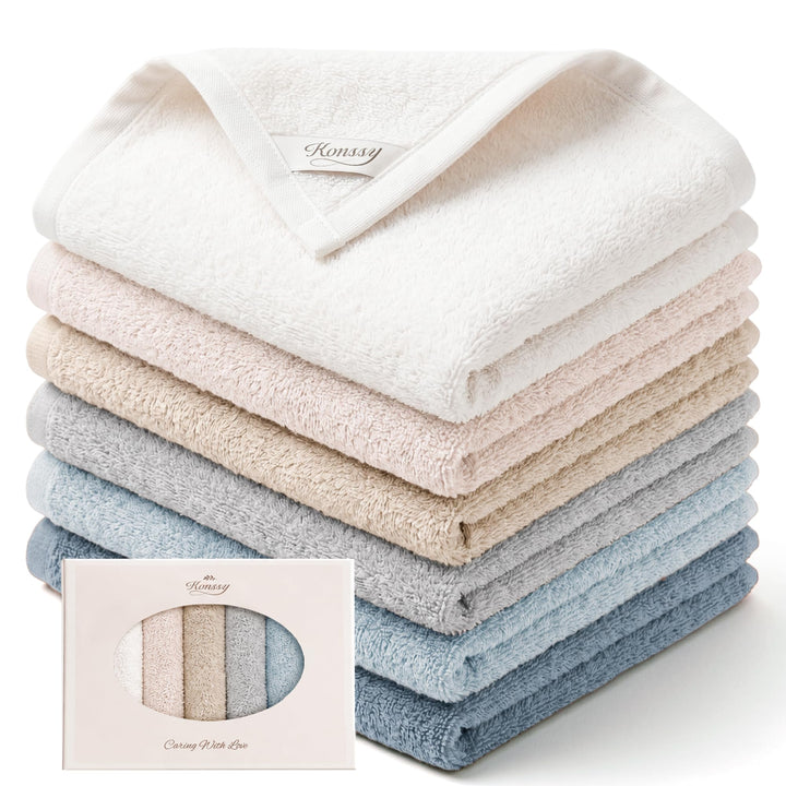Konssy 6-Pack 100% Cotton Terry Face Cloths, Soft Wash Cloths for Women - Blue - image 1