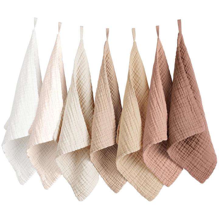 Konssy 7 Pack Face Cloths, 100% Muslin Cotton Wash Cloth for Washing Face - Brown - image 1