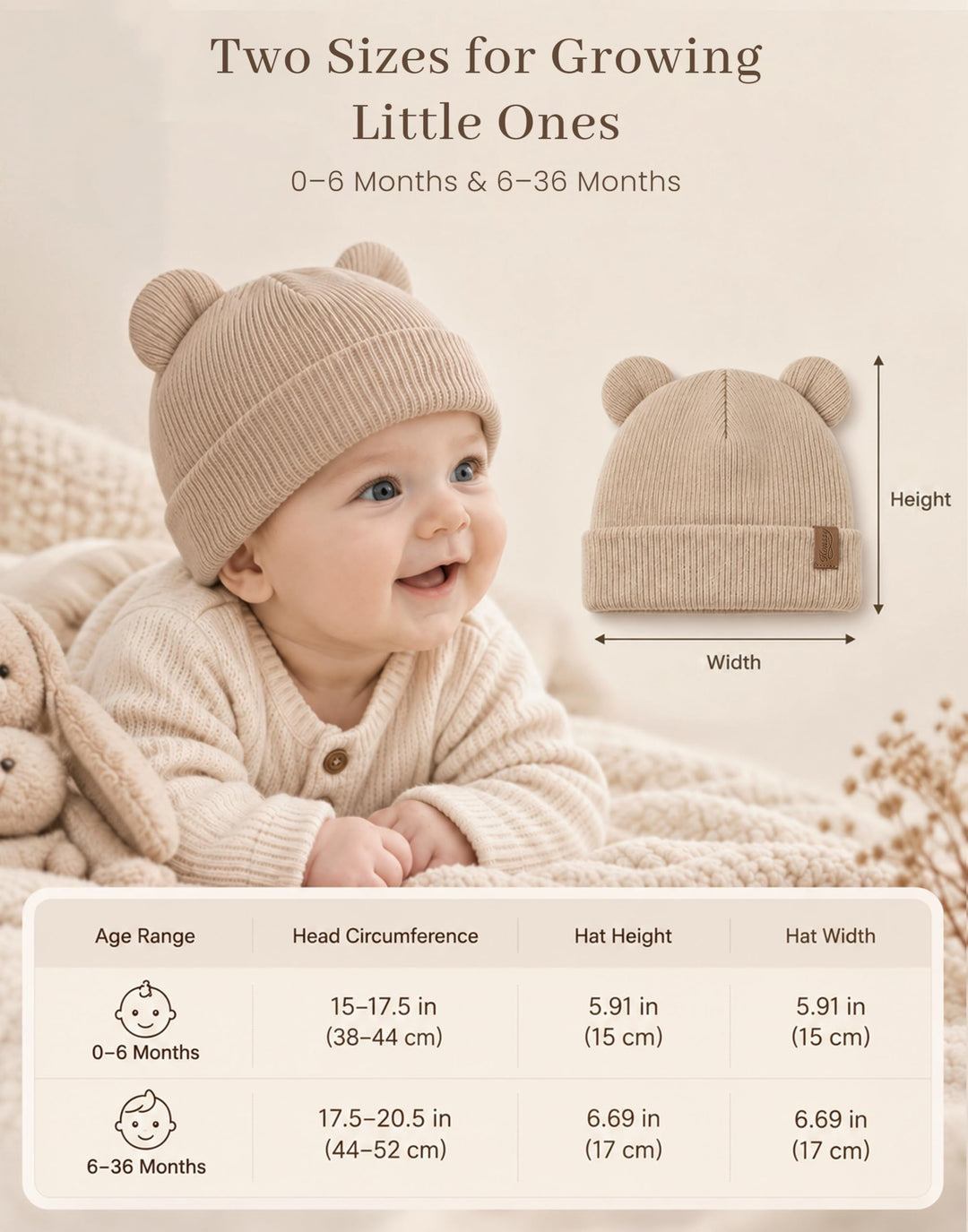 Konssy 4 Pack Baby Beanies with Bear Ear Winter Hat for Newborn 0-6 Months - Brown - image 4