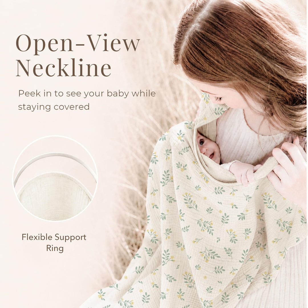 Konssy Muslin Nursing Cover Up for Breastfeeding with Rigid Hoop - shuangceng-buruzhao-lvyehua-New - image 4