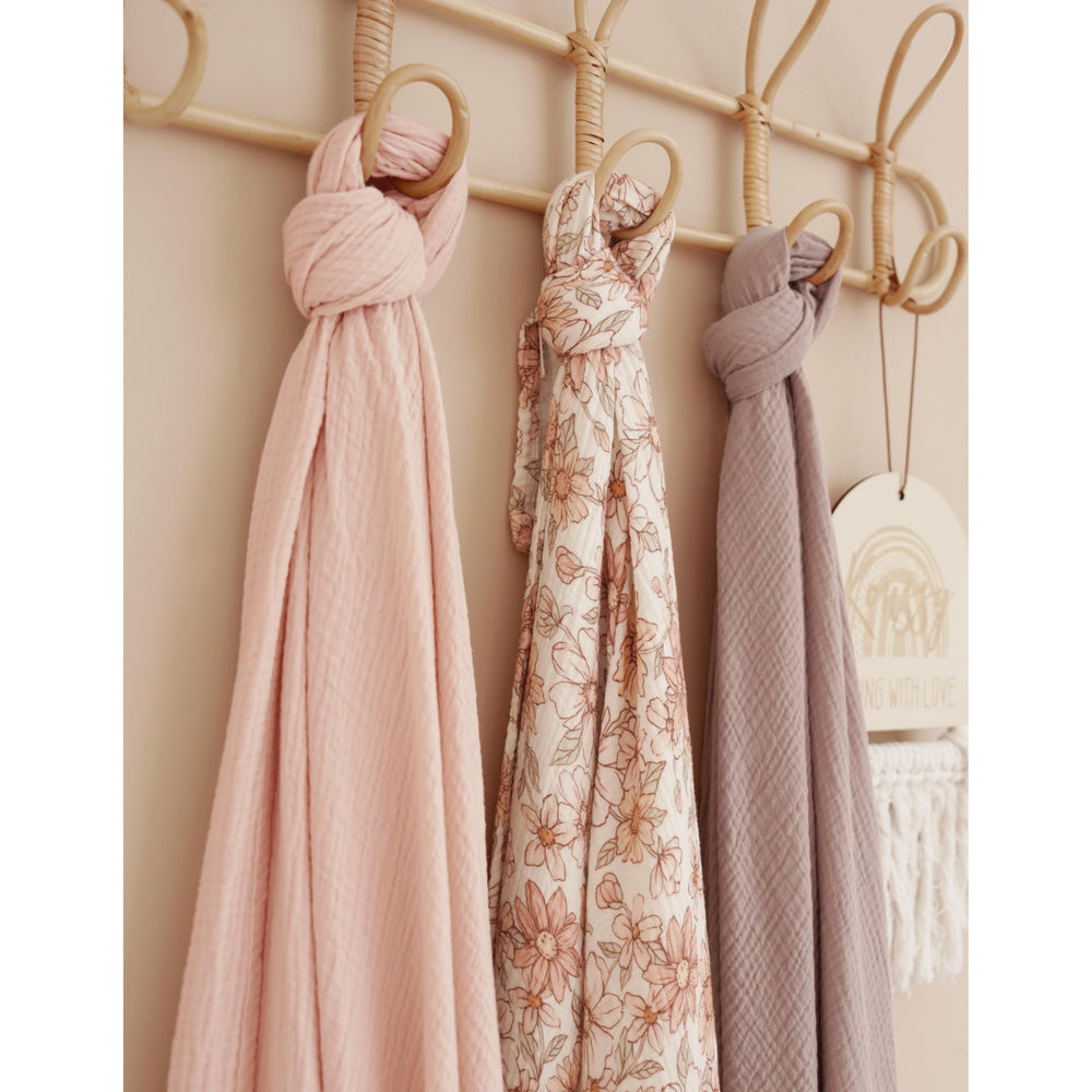 Konssy 2 Pack Muslin Swaddle Blankets, 100% Cotton Receiving Blankets - Vintage Petals,Taupe - image 5