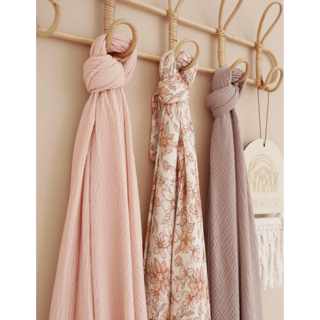 Konssy 2 Pack Muslin Swaddle Blankets, 100% Cotton Receiving Blankets - Vintage Petals,Taupe - image 5