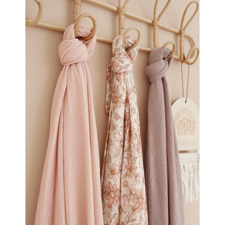 Konssy 2 Pack Muslin Swaddle Blankets, 100% Cotton Receiving Blankets - Vintage Petals,Taupe - image 5