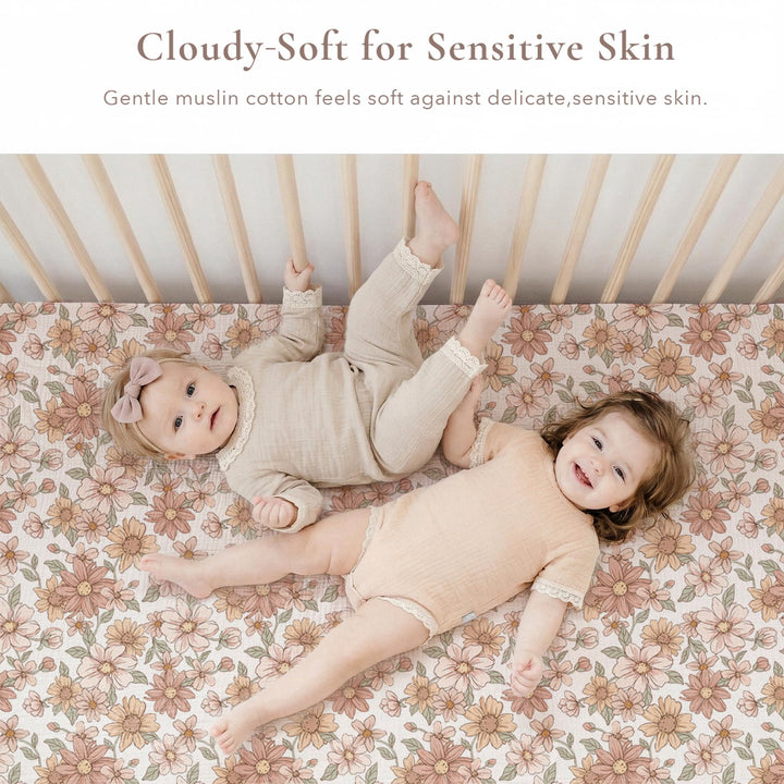 Konssy 2 Pack Muslin Crib Sheets for Standard Crib Mattress, 52" x 28" - Vintage Petals,Taupe - image 4