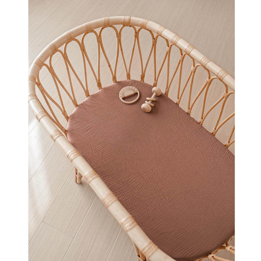 Konssy 2 Pack Muslin Bassinet Sheets for Baby Girls Boys, 32"x16" - Chestnut,Posy - image 5