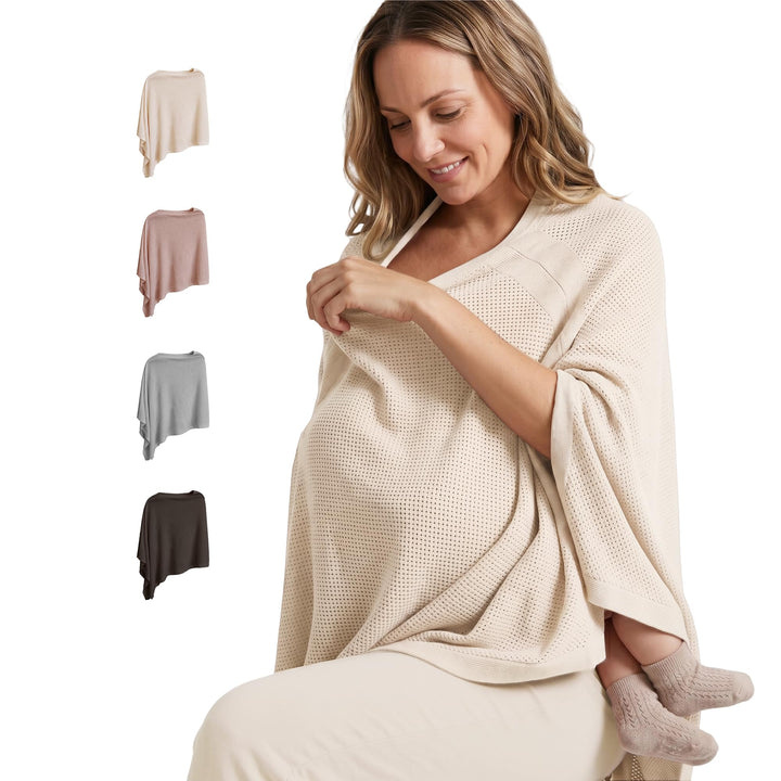 Konssy Nursing Cover for Breastfeeding, Full Privacy Nursing Poncho - Blush Beige - image 1
