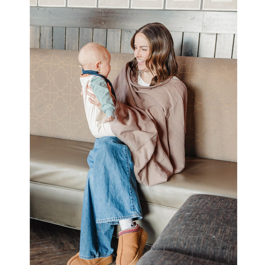 Konssy 2-Pack Muslin Nursing Cover Up for Breastfeeding Mom with Rigid Hoop - Soft Blooms,Taupe - image 9
